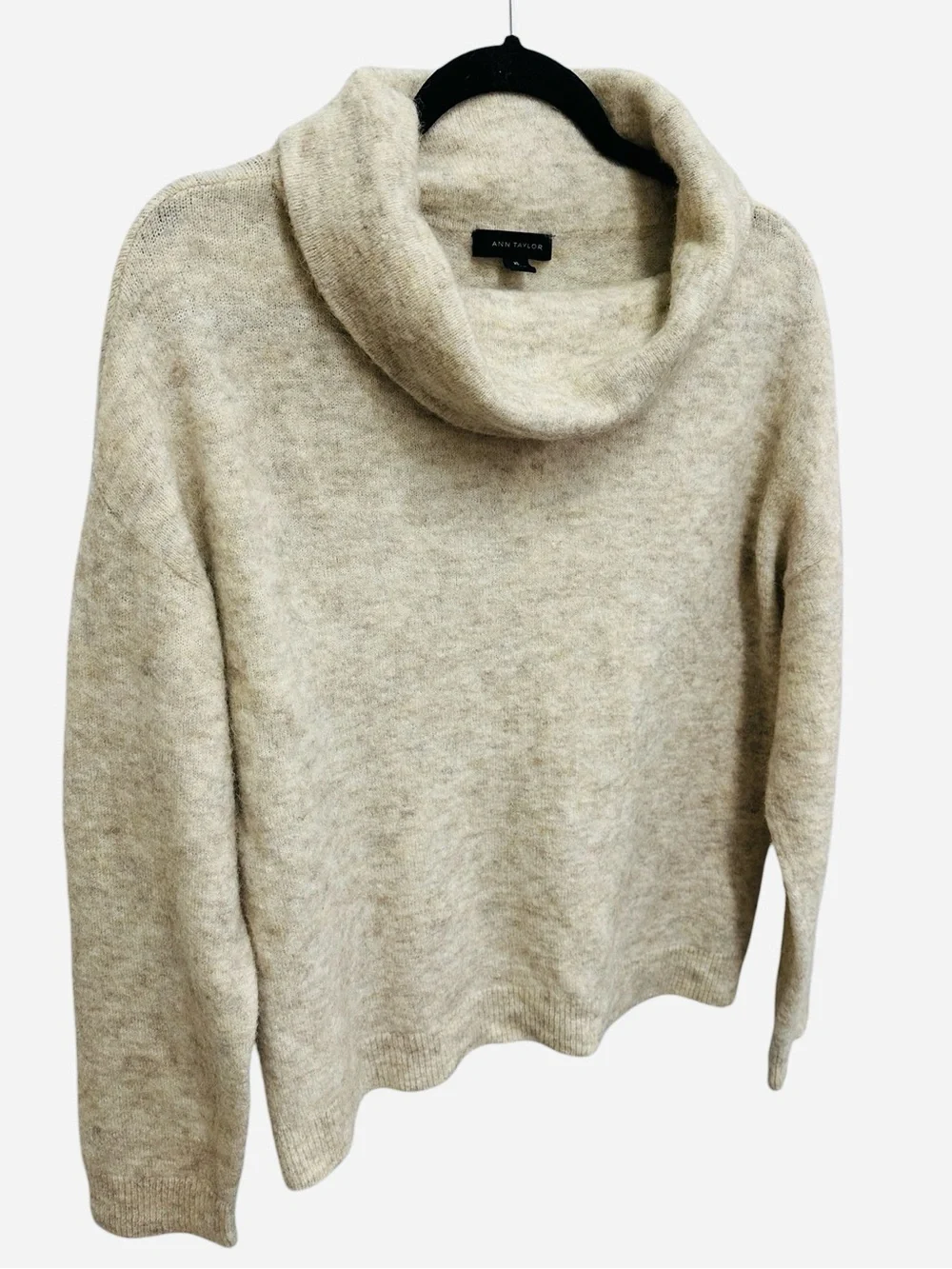 Ann Taylor cream heathered knit wool alpaca cowl neck pullover sweater Size XL